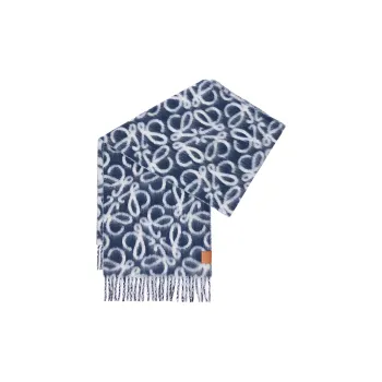 LOEWE Wool Alpaca Polyamide Leather Knit Scarves Women's Navy