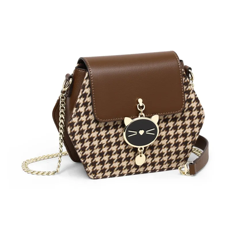 COMELY Fabric With Synthetic Leather Shoulder Bag Crossbody Bag Chain Pack Regular Women's Coffee-4