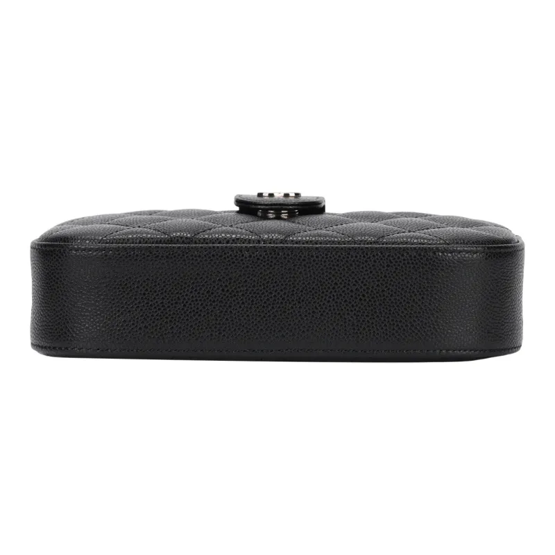 CHANEL Grain Embossed Shiny Calfskin With Gold Metal Crossbody Bags Women's Black-3