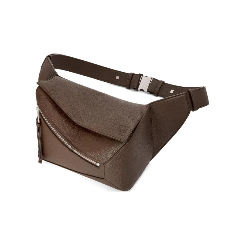 LOEWE Puzzle Grained Calfskin Fanny Pack Small Size Men's Dark Color Cigar Gray-1