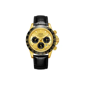 HIPINE Explore Home Series Transparent Caseback Cut Out Mechanical Movement Cowhide Strap Watch Men's Watches Gold Dial