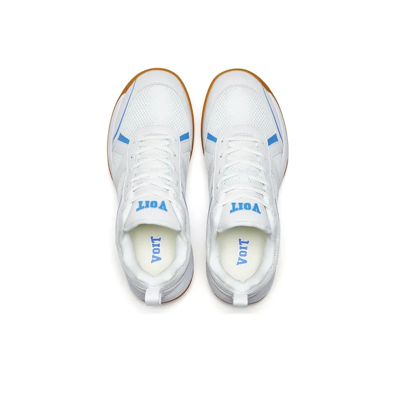 VOIT Cushioning Slip Resistant Breathable Support Rebound Low Top Badminton Shoes Unisex White Blue-3