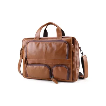 DOSRFINI Top Grain Cow Leather Portable Briefcases Men's Brown