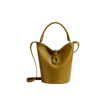 Bottega Veneta Cow Leather Bucket Bags One Shoulder Handbags Women's Brown Iron Latte