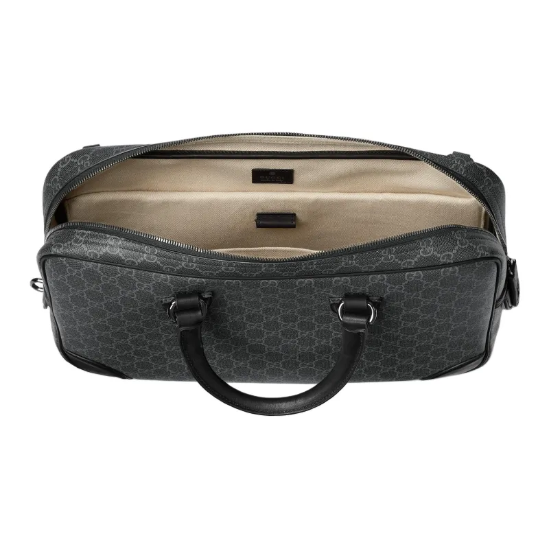 GUCCI Coated Material With Leather Trim One Shoulder Crossbody Portable Briefcases Medium Size Men's Black-5