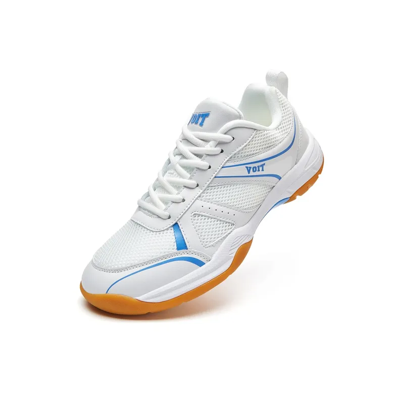 VOIT Cushioning Slip Resistant Breathable Support Rebound Low Top Badminton Shoes Unisex White Blue-2