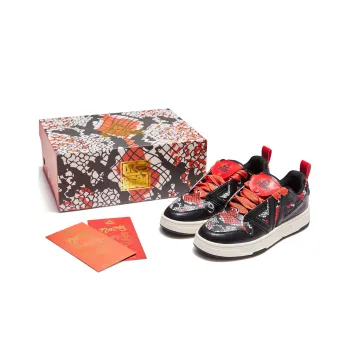 PEAK Slip Resistant Cushioning Wear Resistant Support Low Top Skateboard Shoes Men's Black Precious Red
