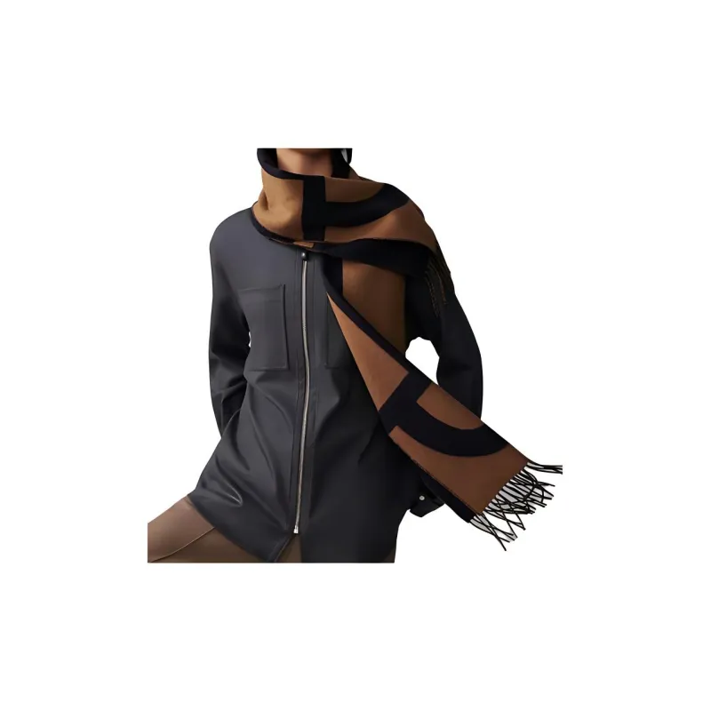 HERMES Knit Scarves Unisex Navy/camel-1