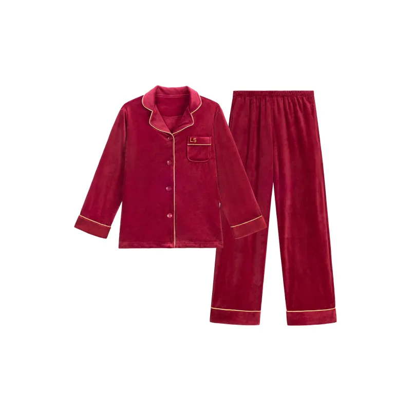 Shanghai Story Pajama Set Unisex 2 Piece Set Burgundy-5