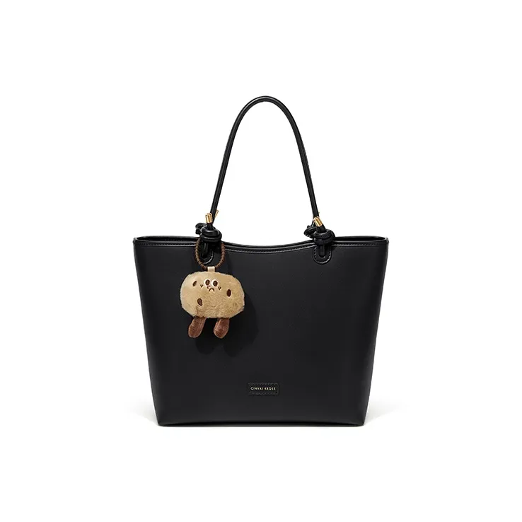 Simvay Clos Synthetic Leather Shoulder Bag Tote Handbag Shopping Bag Large Size Women's Ecru/Black-6