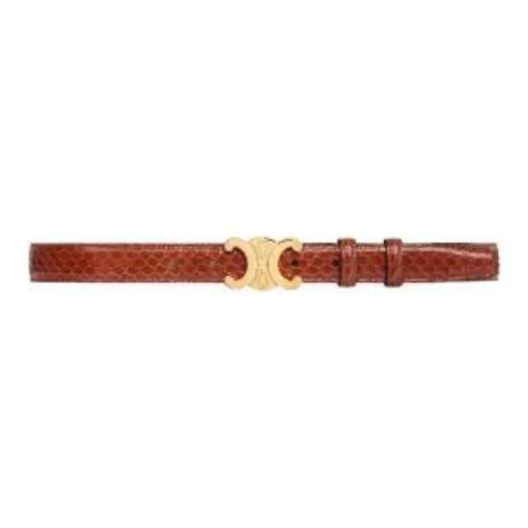 CELINE Python Smooth Buckle Leather Belts Women's Tan 2.5CM-1
