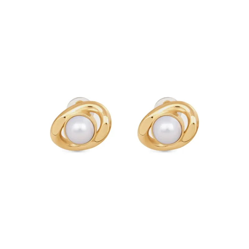 CELINE Les Perles CELINE Maillon Earrings In Brass With Gold Finish And Resin Pearls-0
