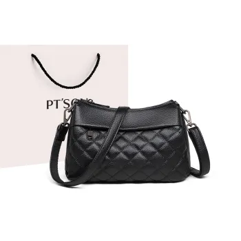 PT'SON Cow Leather With Synthetic Leather Underarm Shoulder Bag Women's Black