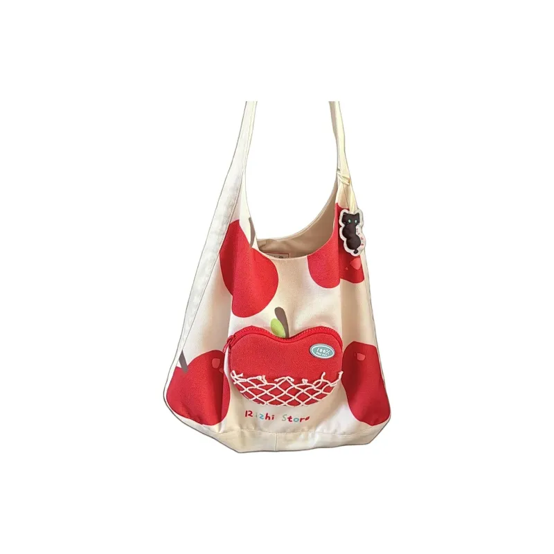 RIZHI STORE Shoulder Bags Red Apple Canvas Bag-0