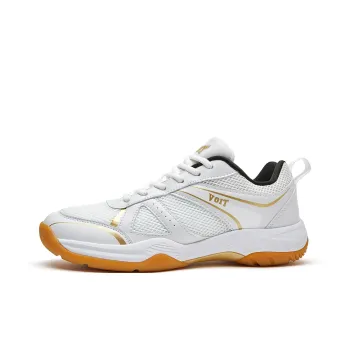 VOIT Abrasion Resistant Coverage Lightweight Low Top Badminton Shoes Unisex White Gold