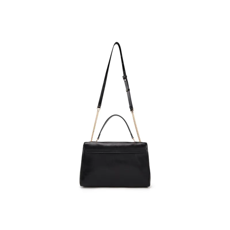 ELLE Oil Wax Cow Leather One Shoulder Portable Crossbody Flap Bag Women's Black/Tea Brown-2