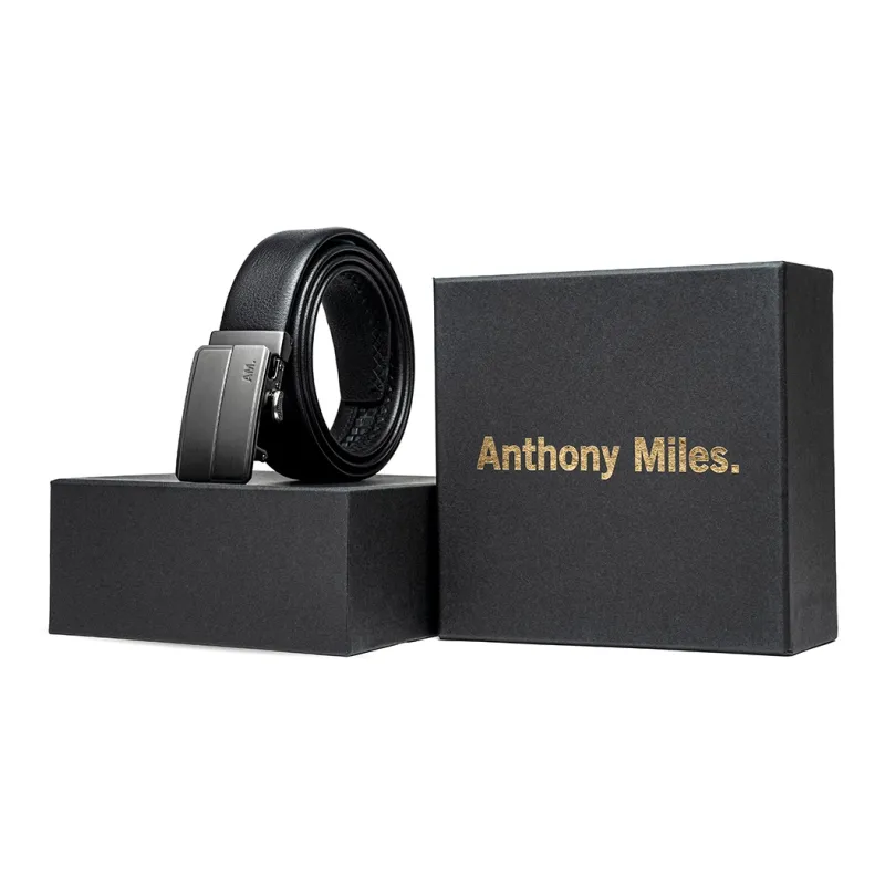 Anthony Miles Cow Leather Leather Belts Men's Black 3.4cm-4