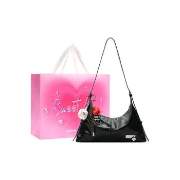 ONE TIME Synthetic Leather Shoulder Bag Women's Black Oil Wax