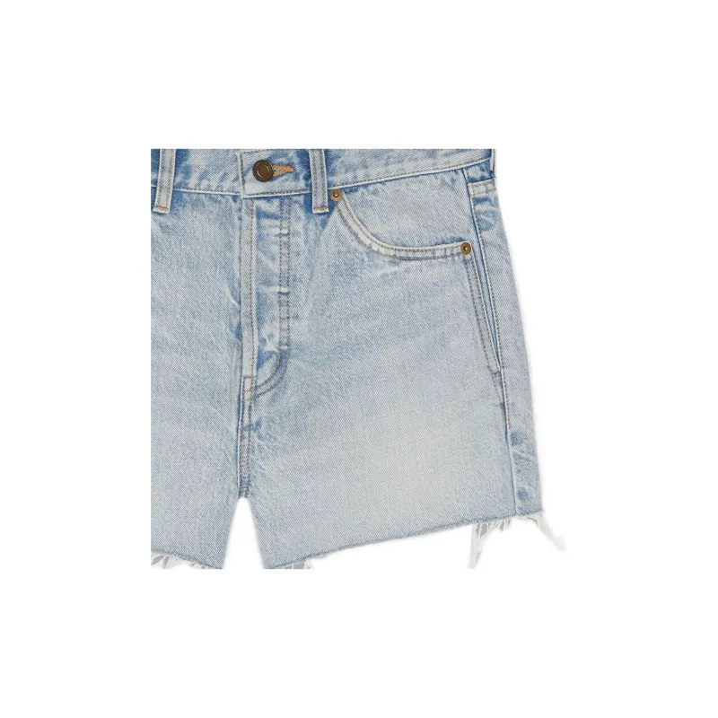 SAINT LAURENT High Waist Raw Edge Denim Shorts-4