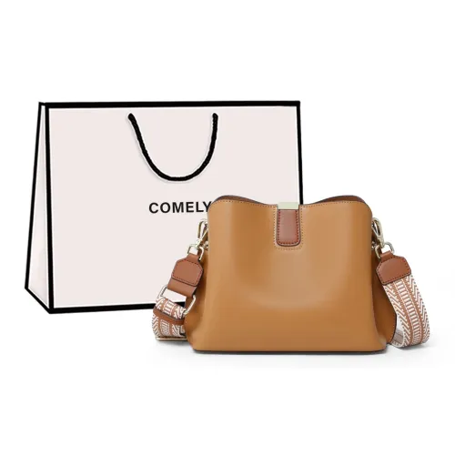 COMELY Cow Leather Patchwork Synthetic Leather Bucket Bags Shoulder Bag Crossbody Bag Regular Women's Sunset Yellow