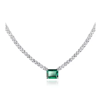 FUNNXI Copper Alloy, Rhodium Plated, Synthetic Emerald Necklaces Women's Green