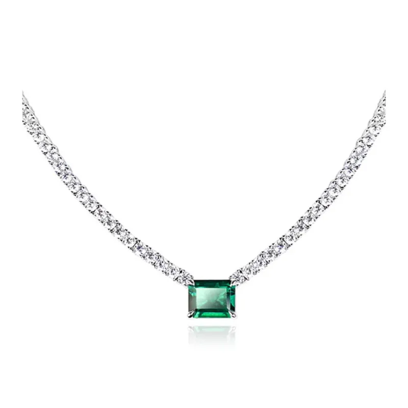 FUNNXI Copper Alloy, Rhodium Plated, Synthetic Emerald Necklaces Women's Green-0