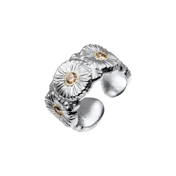 BUCCELLATI BLOSSOMS Series Sterling Silver Color Diamond Rings Unisex Silver
