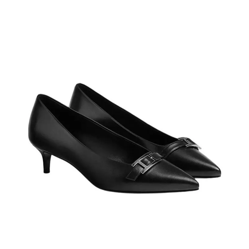 HERMES Blush Slim Heel High Heels 4cm Women's Black-2