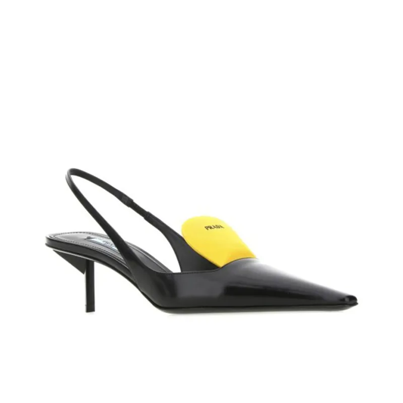 PRADA Slim Heel High Heels Women's Black Yellow-2
