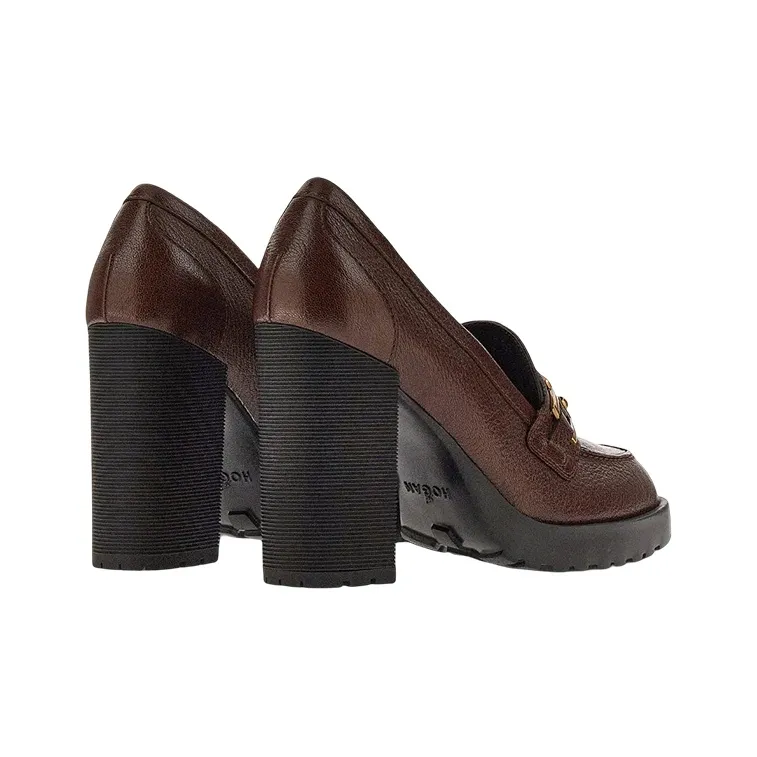 HOGAN H623 Chunky Heel High Heels 10cm Women's Brown-3