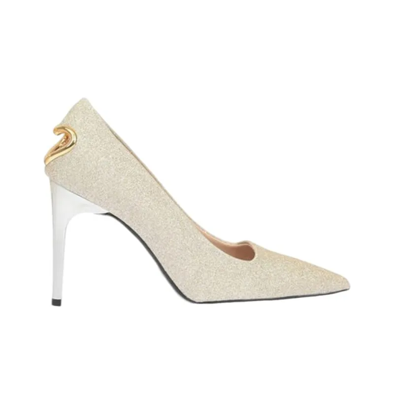 LOVE MOSCHINO Glittery Slim Heel High Heels 10cm Women's Gold-1