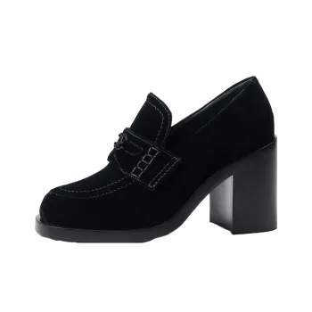 CHANEL Chunky Heel High Heels 9cm Women's Black