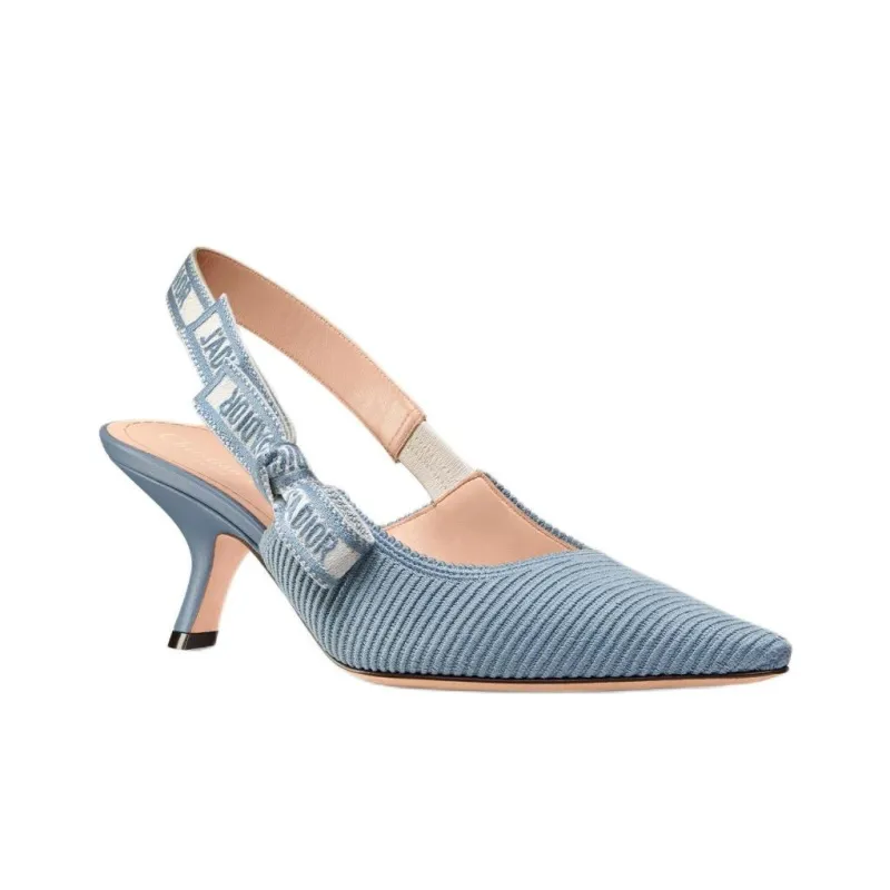 DIOR J'Adior Chunky Heel High Heels 6.5cm Women's Blue-2