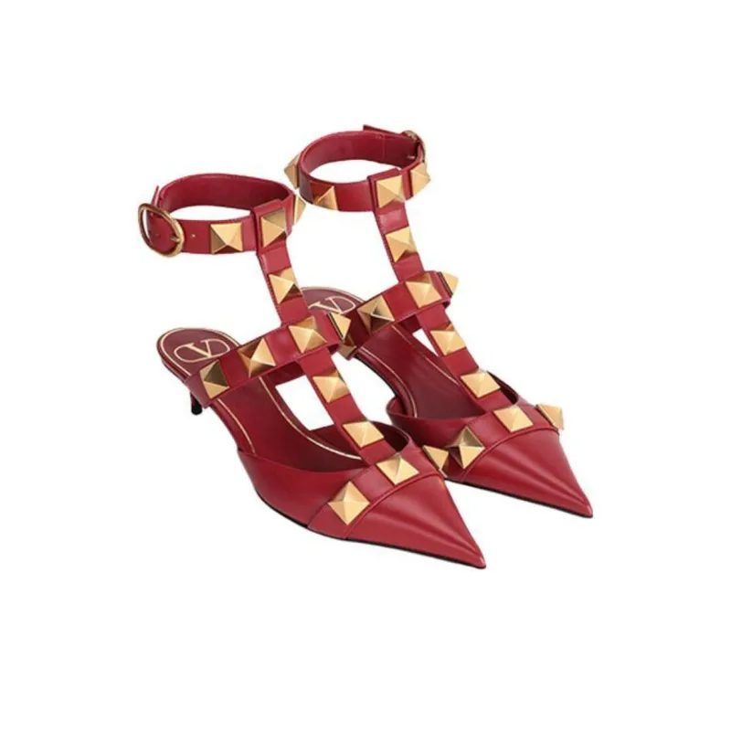 Valentino Roman Stud Cone Heel High Heels 5.5cm Women's Red-4