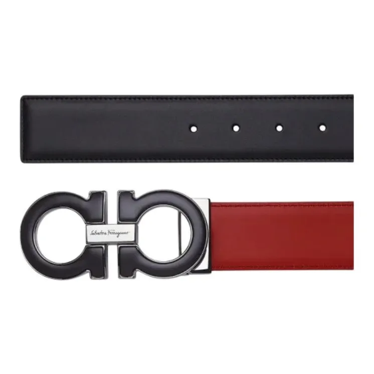 FERRAGAMO Leather Leather Belts Men's Red/Black --3