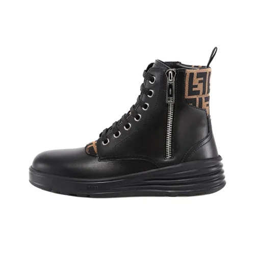 FENDI Leather Ankle Boot 'FF Logo   Black Brown'