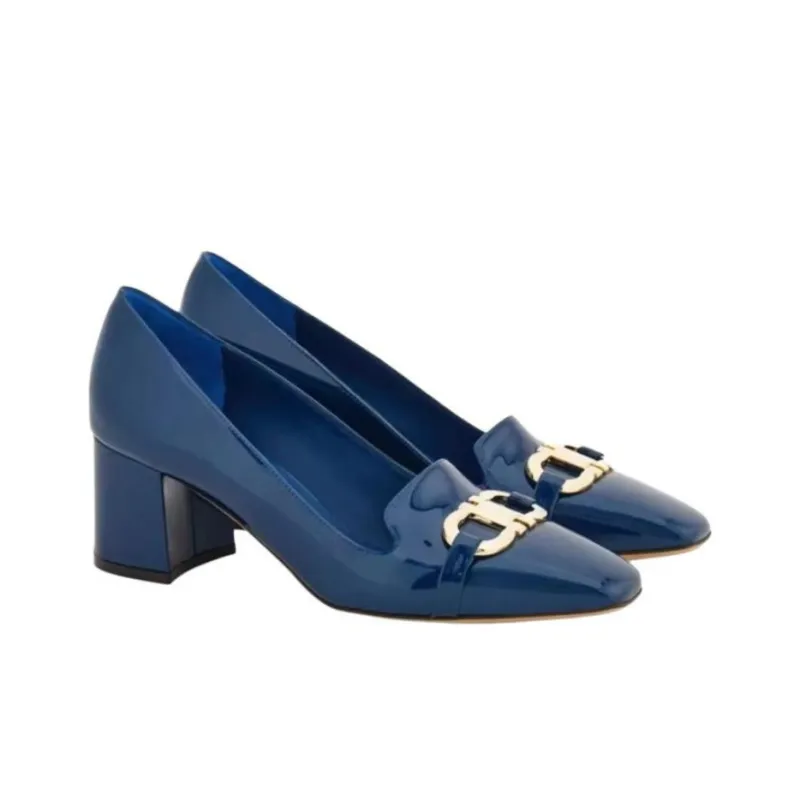 FERRAGAMO GANCINI Block Heel High Heels Women's Blue-2