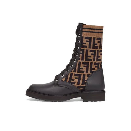 FENDI Women's FF Rockoko Biker Boot 'Black Tabacco'