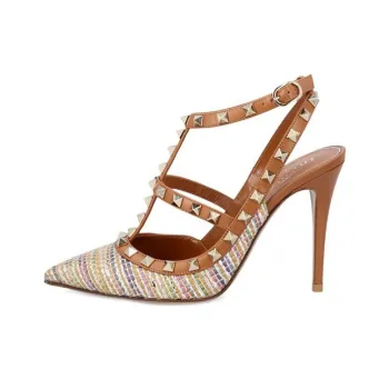 Valentino Rockstud Slim Heel High Heels 10cm Women's Brown