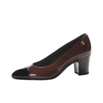 CHANEL Chunky Heel High Heels 6.5cm Women's Brown