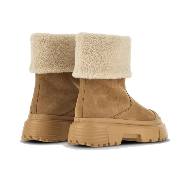 HOGAN Fleece-trim Leather Ankle Boots-2