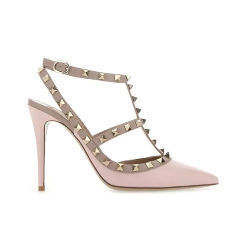 Valentino Rockstud Slim Heel High Heels 10cm Women's Pink-1