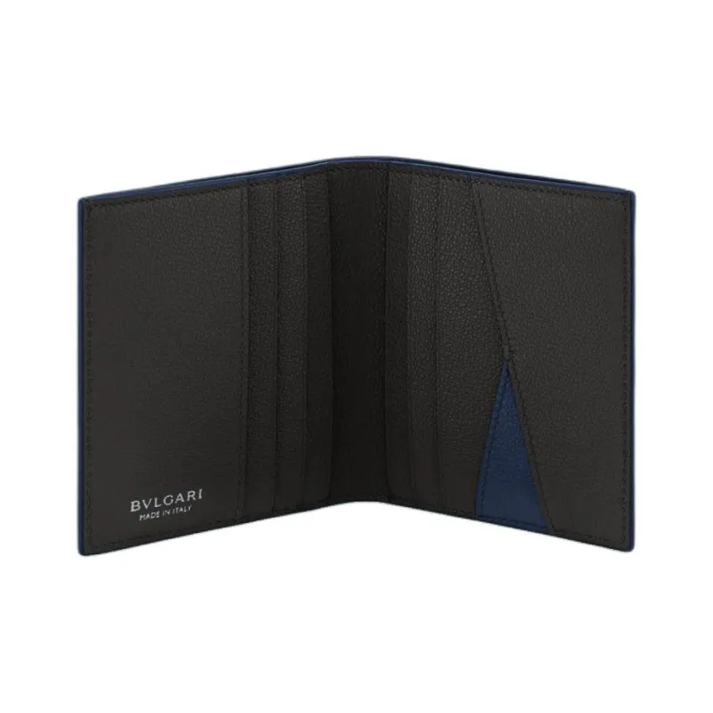 BVLGARI Calfskin Wallet Small Size Men's Blue-2