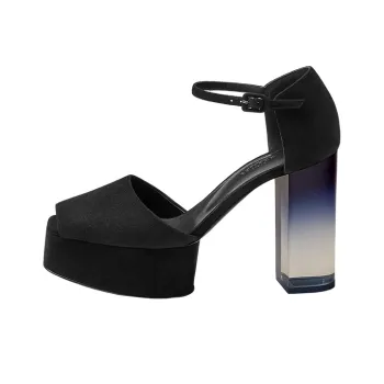 HERMES Fever 70 Chunky Heel Strap Sandals Women's Black