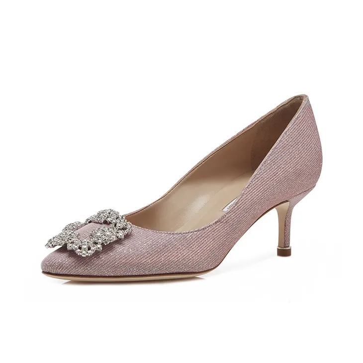 MANOLO BLAHNIK HangisiI Glitter 50 Slim Heel High Heels Women's Light Pink-3