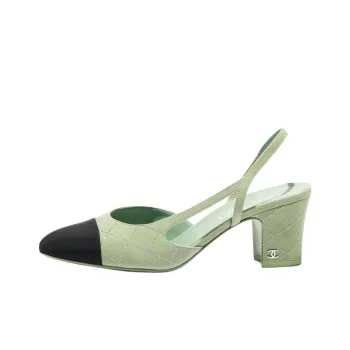 CHANEL Chunky Heel High Heels 6.6cm Women's Green