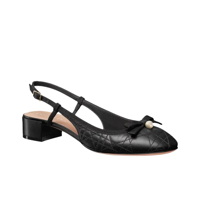 DIOR Ballet Chunky Heel High Heels 3cm Women's Black-2