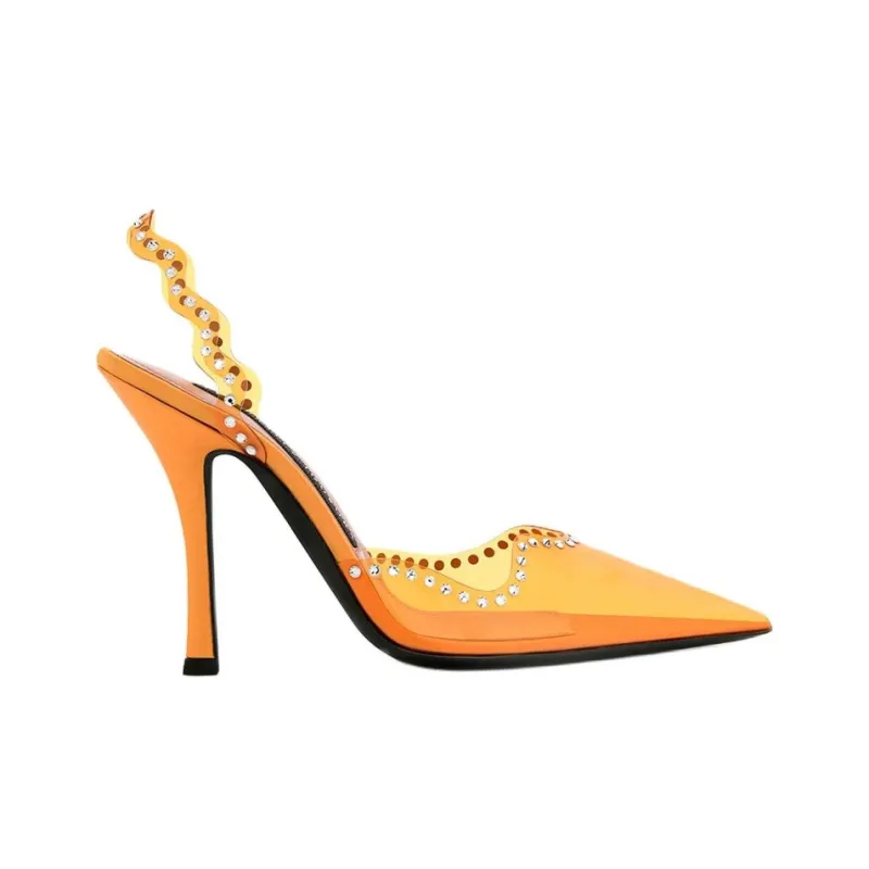 Les Petits Joueurs Jerry Waves Slim Heel High Heels 11cm Women's Orange-1