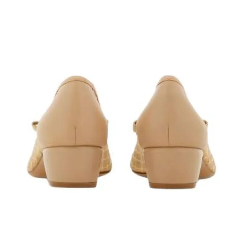 FERRAGAMO Vara Chunky Heel High Heels 3cm Women's Apricot-4