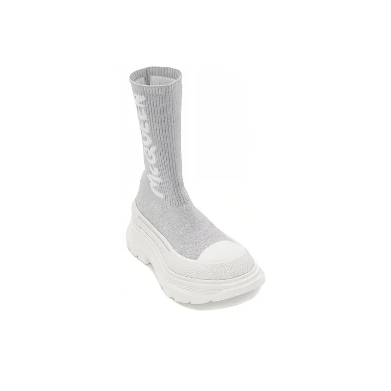 Alexander McQueen Logo Intarsia Chunky Sock Sneaker Grey White Women's-2